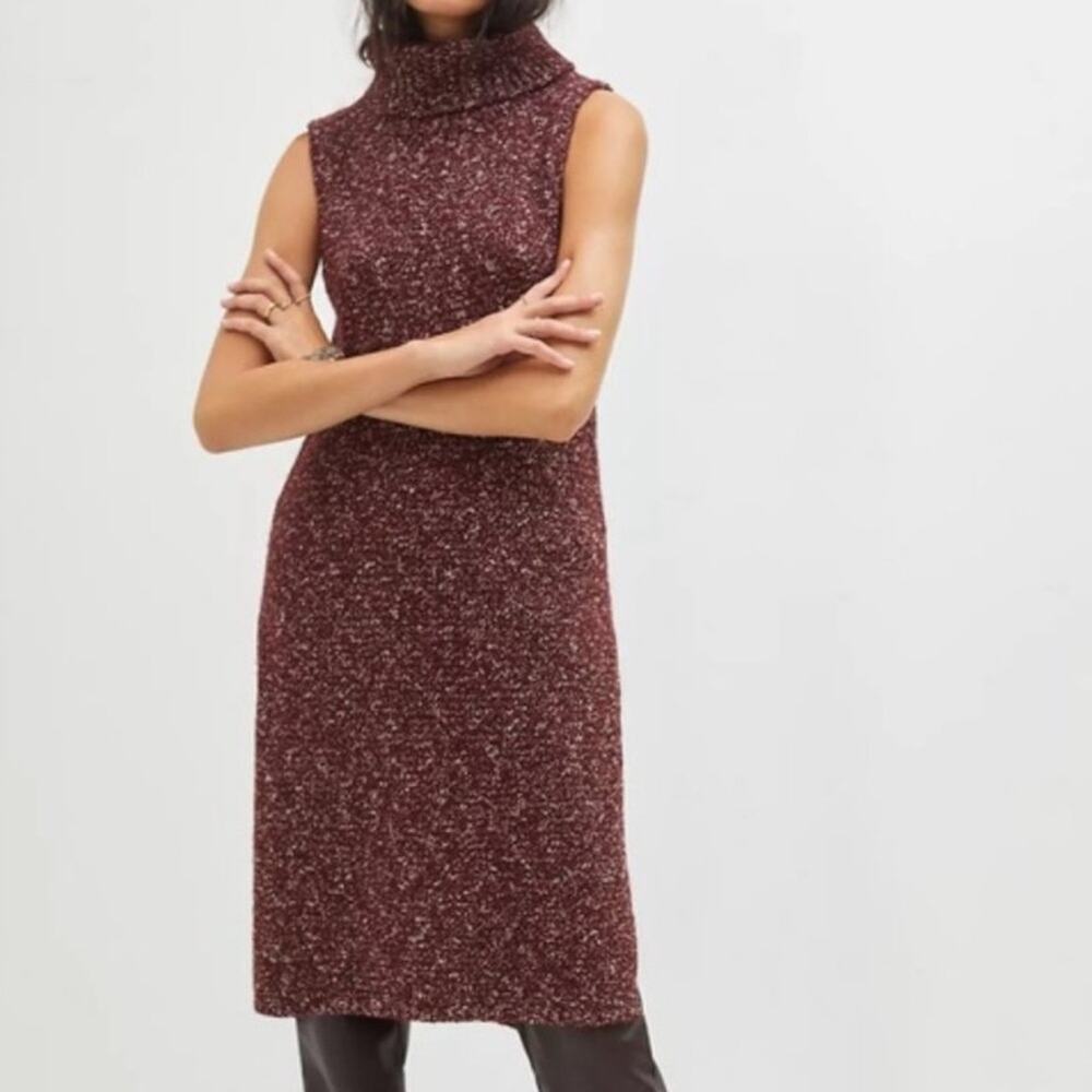 Anthropologie Women’s Flowy Maxi Tunic Sweater Sleeveless Turtleneck Wine Size S